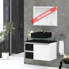 Gabinete Banheiro 2 Gavetas 1 Porta Diamante 60cm - Preto - com Cuba Preta