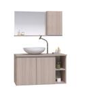 Gabinete banheiro armário 80cm + cuba vidro branca + espelheira madeirado/inteiro