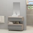 Gabinete banheiro creta 60cm com cuba sobrepor e espelho madeirado/cinza