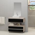 Gabinete banheiro creta 60cm com cuba sobrepor e espelho madeirado/preto