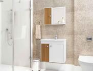 Gabinete com Espelheira Banheiro Munique em Madeira Branco Ripado com Lavatório Móveis Bechara