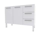 Gabinete de Cozinha Branco em Aço Montado 117cm 3 Gavetas Venus Flat Cozimax