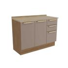 Gabinete de Cozinha Modulado Balcão Botanic M624 c/3 Gavetas e 2 Portas c/Tampo 120cm Nogueira/Fendi/Nogueira - Kappesberg