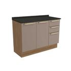 Gabinete de Cozinha Modulado Balcão Botanic M624 c/3 Gavetas e 2 Portas c/Tampo 120cm Nogueira/Fendi/Preto Brilho - Kappesberg