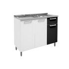 Gabinete de Cozinha Modulado Balcão c/ Pia Múltipla c/ 3 Portas e 1 Gaveta Branco/Preto - Bertolini