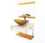 Gabinete de vidro 60cm iqx inox com cuba oval - mármore branco dourado