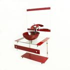 Gabinete de vidro 60cm it inox com cuba redonda - vermelho cereja