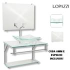Gabinete de vidro para banheiro com cuba de apoio quadrada e espelho incluso - várias cores - Lopazzi