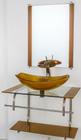 Gabinete de vidro para banheiro inox 60cm cuba oval chanfrada dourado real