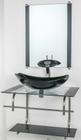 Gabinete de vidro para banheiro inox 70cm cuba oval chanfrada preto
