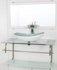 Gabinete de vidro para banheiro inox 80cm cuba oval chanfrada branco