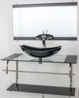 Gabinete de vidro para banheiro inox 80cm cuba oval chanfrada preto