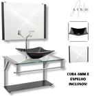 Gabinete de vidro para banheiros e lavabos com cuba de apoio quadrada + espelho incluso em varias cores - vidro reforçado 10mm - Aiko Comércio