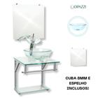 Gabinete de vidro para banheiros e lavabos com cuba redonda + espelho incluso - vidro reforçado 10mm
