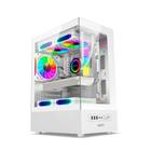 Gabinete Gamer Mid Tower GBT, Frente e Lateral em Vidro Temperado, com 3 fans rainbow, Branco - GBT-X500MW