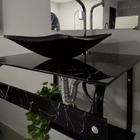 Gabinete p/ Banheiro Marmorizado Preto Fosco Completo - Modelo Carrara 60cm
