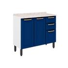 Gabinete p/ Pia Cozinha Balcão c/ Tampo Colors 6114 c/ 3 Portas e 2 Gavetas 105cm Branco/Blue Navy - Bertolini