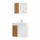 gabinete para banheiro com cuba e espelho suspenso com prateleira 3 portas 56 cm cor branco e marrom