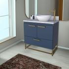 Gabinete para Banheiro Com Tampo de Granito 80cm Suez Azul