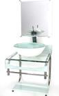 Gabinete Vidro 40Cm Banheiro Curvado Duplo Inox Cuba Redonda
