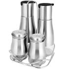 Galheteiro de Vidro e Inox Porta Azeite Kit 5 peças Porta Temperos com Suporte Cozinha