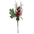 Galho Decorativo Pick Berry Vermelho C/ Pinha e Folhas 25cm - Natal