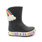 Galocha Bota Infantil Plugt Feminino Menina Nuvem Arco Iris Glitter Preto Impermeável P/ Chuva