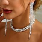 Gargantilha + Brincos Longos Maxxi Coleira Strass Chocker E-14