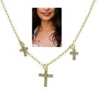 Gargantilha Choker Com 3 Crucifixos Em Strass Folheada A Ouro 18K Antialérgica - GPRI1663