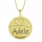 Gargantilha Pingente Redondo Personalizado Coração Nome Adele Banhado Ouro 18K - 999007224