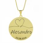 Gargantilha Pingente Redondo Personalizado Coração Nome Alesandro Banhado Ouro 18K - 999007153