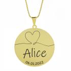 Gargantilha Pingente Redondo Personalizado Coração Nome Alice Banhado Ouro 18K - 999007229