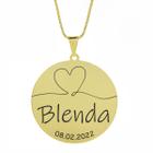 Gargantilha Pingente Redondo Personalizado Coração Nome Blenda Banhado Ouro 18K - 999007251