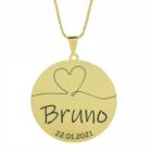 Gargantilha Pingente Redondo Personalizado Coração Nome Bruno Banhado Ouro 18K - 999007013