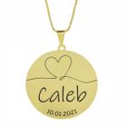 Gargantilha Pingente Redondo Personalizado Coração Nome Caleb Banhado Ouro 18K - 999007001