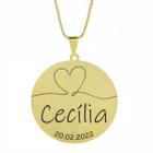 Gargantilha Pingente Redondo Personalizado Coração Nome Cecília Banhado Ouro 18K - 999007263