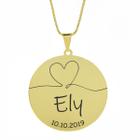 Gargantilha Pingente Redondo Personalizado Coração Nome Ely Banhado Ouro 18K - 999007181
