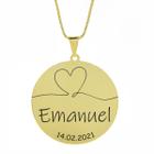 Gargantilha Pingente Redondo Personalizado Coração Nome Emanuel Banhado Ouro 18K - 999007025