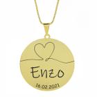 Gargantilha Pingente Redondo Personalizado Coração Nome Enzo Banhado Ouro 18K - 999007027