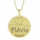 Gargantilha Pingente Redondo Personalizado Coração Nome Flávio Banhado Ouro 18K - 999007035