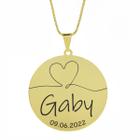 Gargantilha Pingente Redondo Personalizado Coração Nome Gaby Banhado Ouro 18K - 999007332