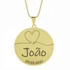 Gargantilha Pingente Redondo Personalizado Coração Nome João Banhado Ouro 18K - 999007060