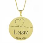 Gargantilha Pingente Redondo Personalizado Coração Nome Luan Banhado Ouro 18K - 999007074