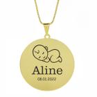 Gargantilha Pingente Redondo Personalizado Nome Aline Banhado Ouro 18K - 999005231