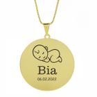 Gargantilha Pingente Redondo Personalizado Nome Bia Banhado Ouro 18K - 999005249