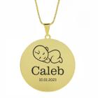 Gargantilha Pingente Redondo Personalizado Nome Caleb Banhado Ouro 18K - 999005001