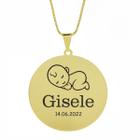 Gargantilha Pingente Redondo Personalizado Nome Gisele Banhado Ouro 18K - 999005337