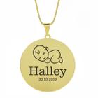 Gargantilha Pingente Redondo Personalizado Nome Halley Banhado Ouro 18K - 999005193