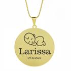 Gargantilha Pingente Redondo Personalizado Nome Larissa Banhado Ouro 18K - 999005407