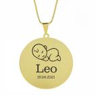 Gargantilha Pingente Redondo Personalizado Nome Leo Banhado Ouro 18K - 999005070